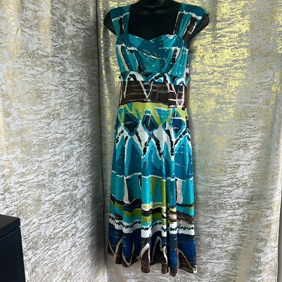 Vintage🧚‍♀️ Frank Lyman Design Blue Abstract Print Summer Dress Size 4 - Picture 3 of 12